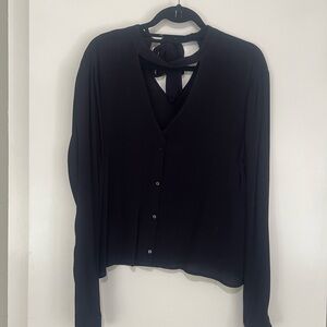 Zara Navy Blue Button-Up Blouse
